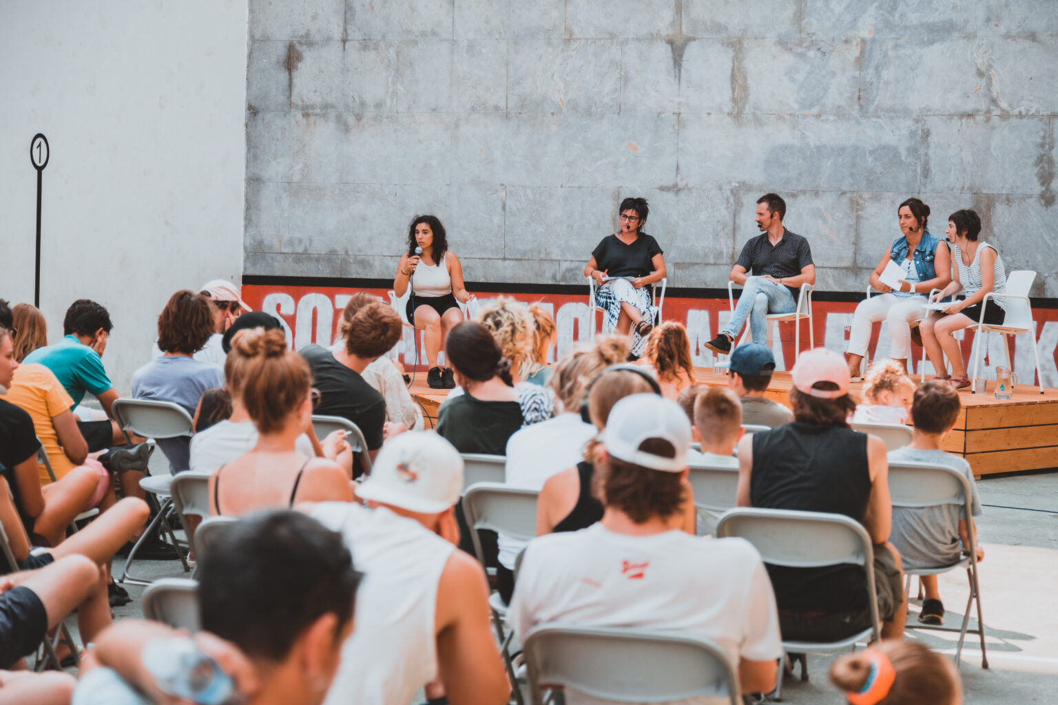 Residents and students gathered on the square in Zaldibia