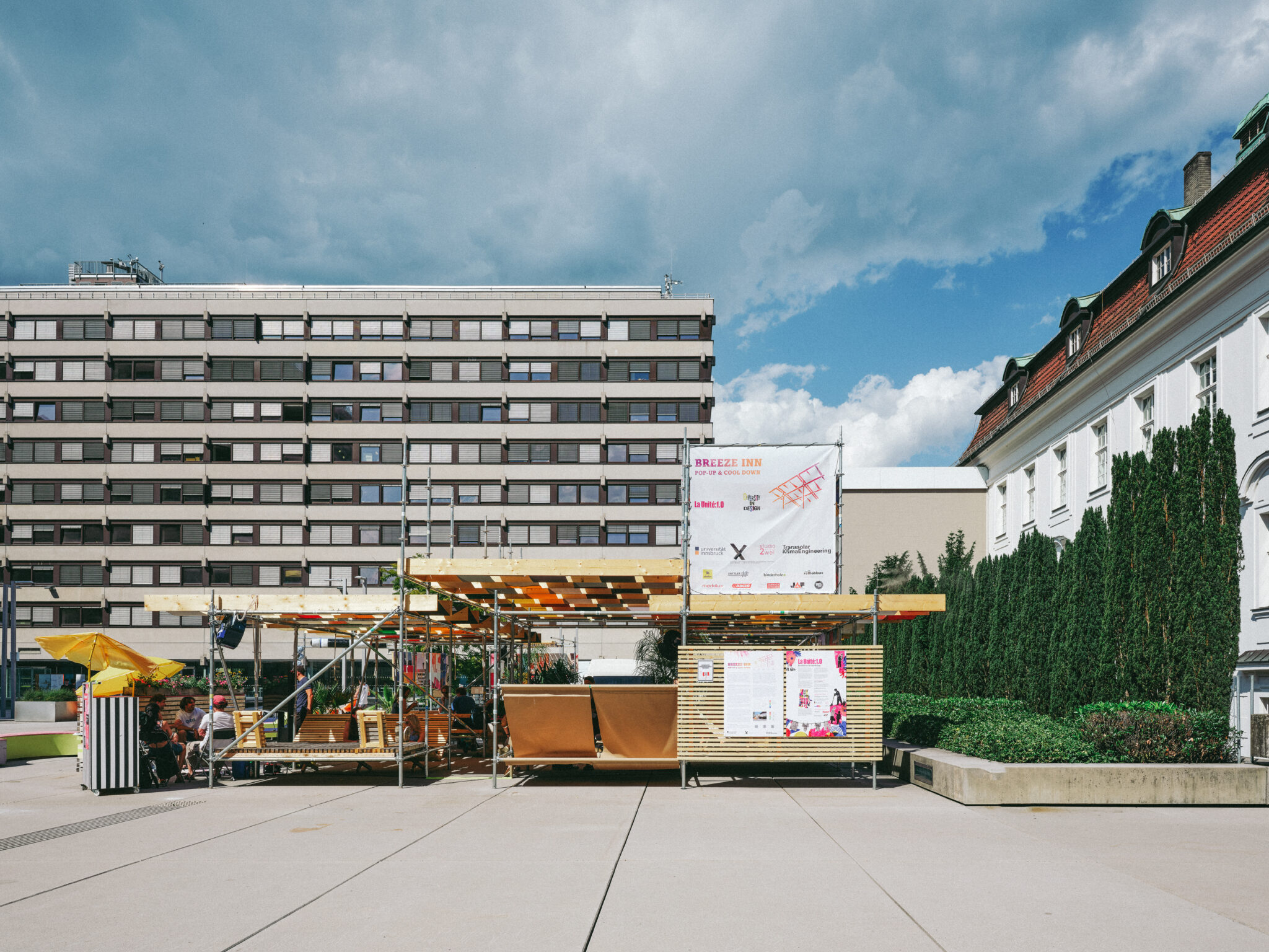 The La Unité pavilion on the square in front of the university buildings