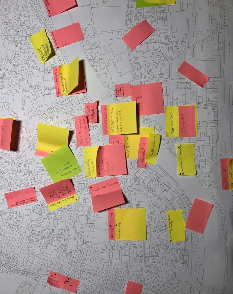 Residents’ comments on a town map, collected at a round table