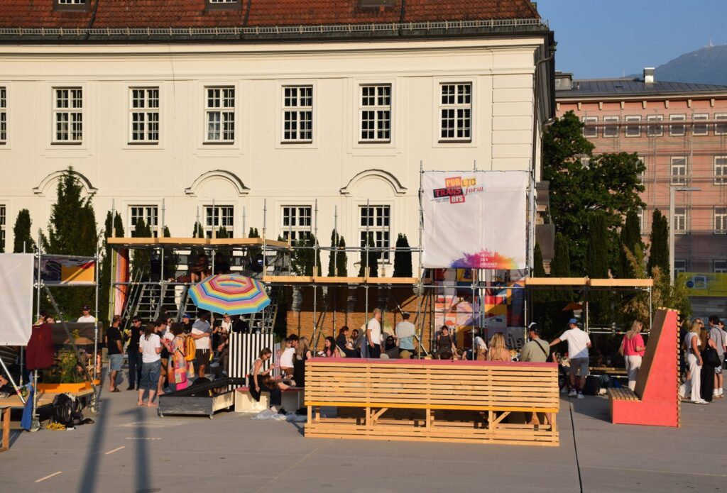The installation in use in front of the university
