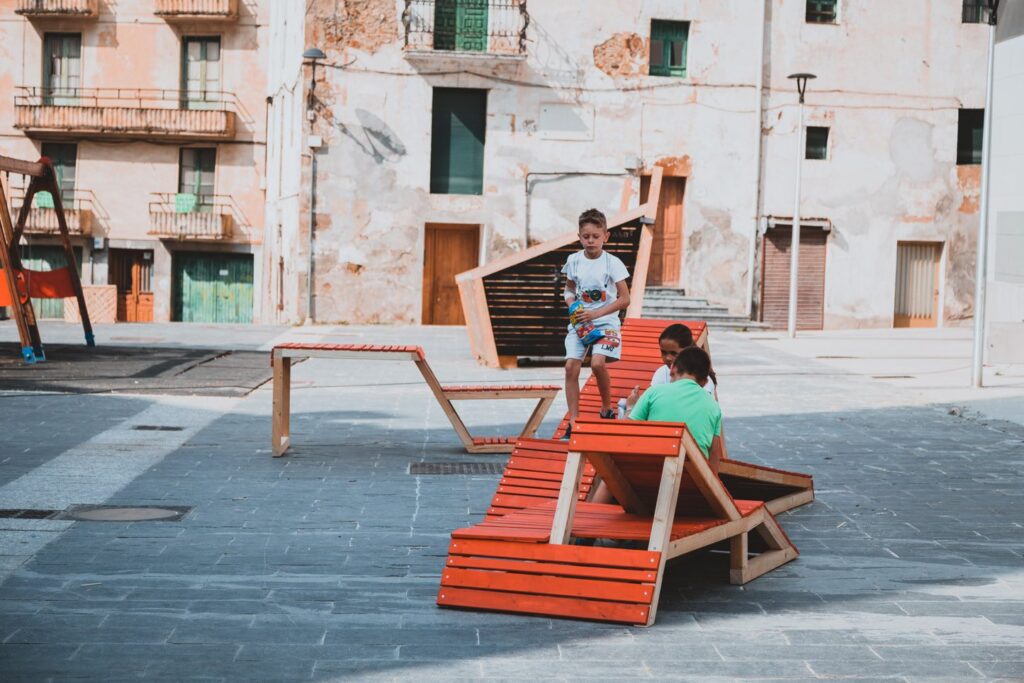 Movable seating and lounging elements