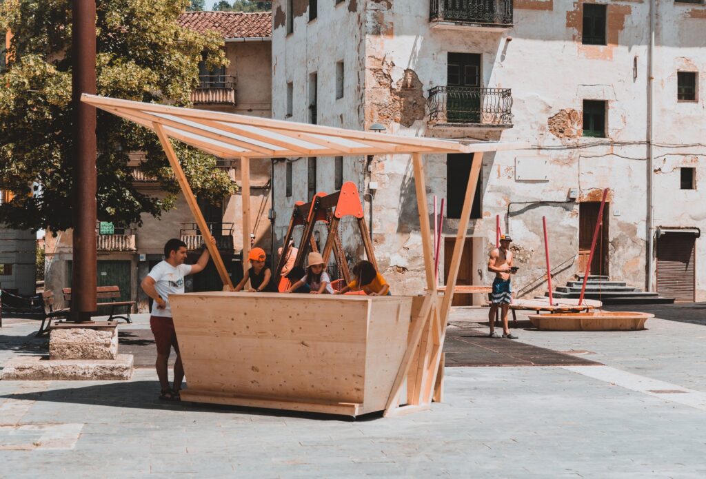 A built prototype in use on the village square in Zaldibia